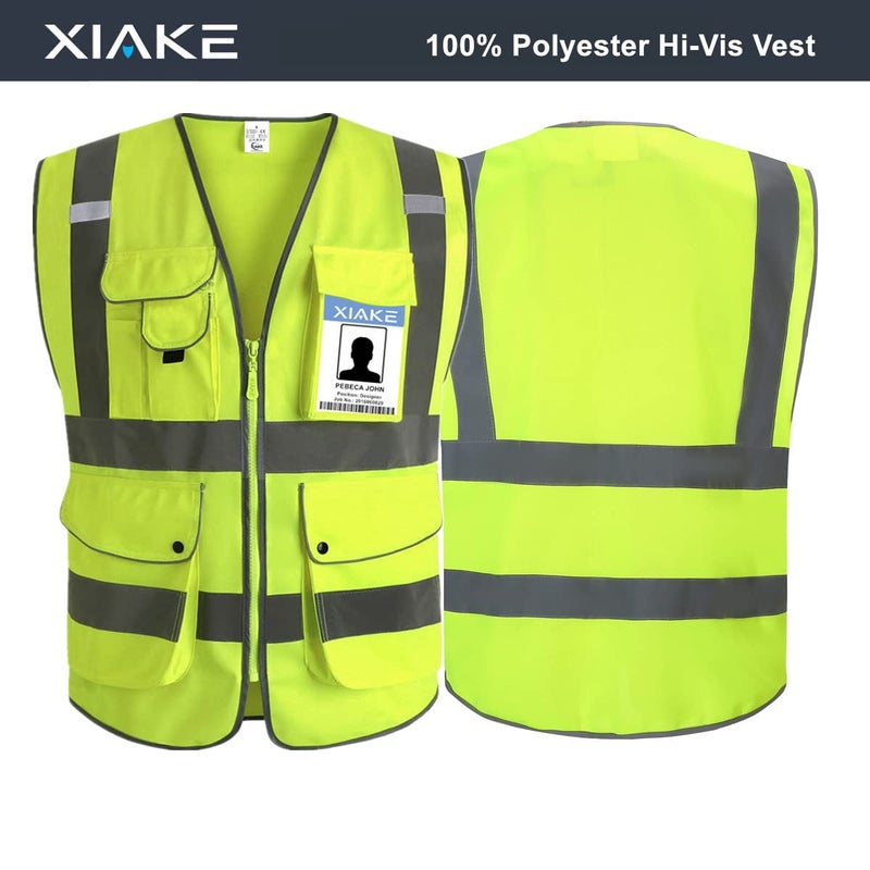 XIAKE 9 Pockets Class 2 High Visibility Reflective Safety Vest for Men Women,Meets ANSI/ISEA Standard(Yellow,Large) - Image 2